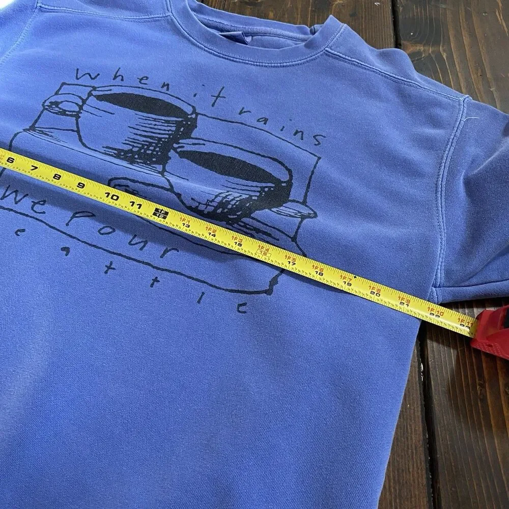 Seattle “when It Rains We Pour” Unisex Crewneck Sweatshirt Blue Size Medium